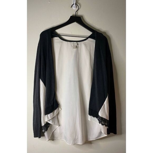 Chico’s Split Back Black & White Cardigan Sweater - Picture 1 of 10